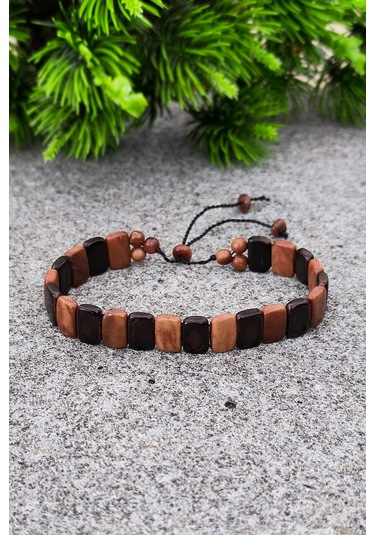 Kuka Bileklik Mozaik Model Bileğe Göre Ayarlanabilir Unisex Bileklik Bt007 Kahverengi