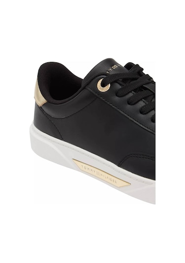 Kadın Altın Rengi Detaylı Kort Sneaker - Siyah Triple Black