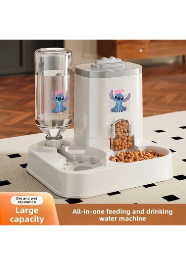 Honeybeeshop Pembe Stitch Otomatik Kedi Mama Ve Su Kabı 2si 1 Arada Programlanabilir Büyük Kapasiteli Kolay Temizlenir