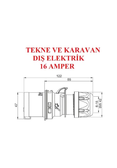 Marina Erkek Fiş. 16 Amper. Tekne Ve Karavan Dış Elektrik Fişi
