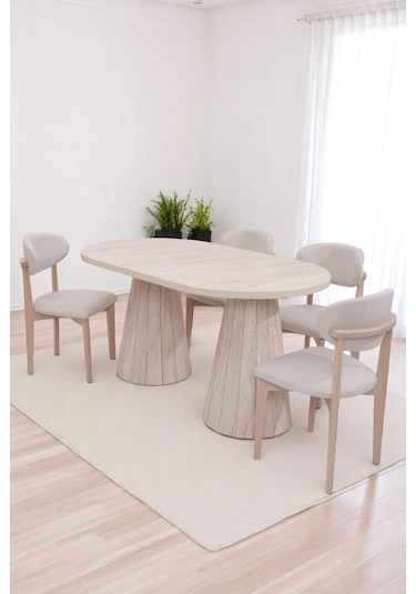 Bohem Travertan Norte Açılır Yemek Masa Sandalye Takımı 90x160cm