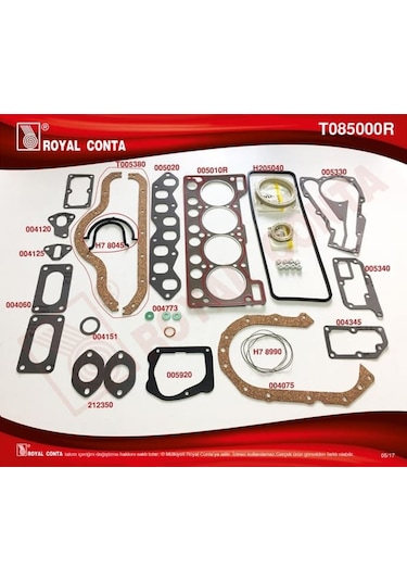 ROYAL T085000R Motor Takım Conta (Süper) (Skt Keçeli-Subp.Last) Renault 9 Broadway-R19 1.4 Karbüratörlü