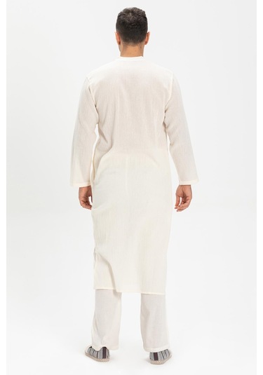 Uzun Kol Şile Bezi Erkek Hac ve Umre Elbisesi Krem