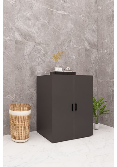 Mdf Çamaşır Makinesi Dolabı Kapaklı Antrasit