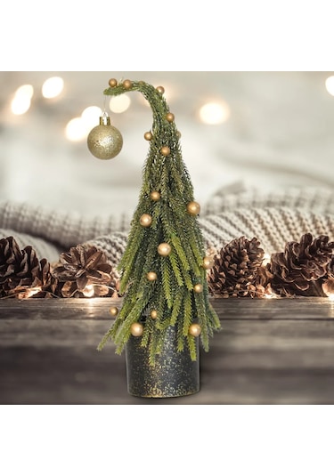 Altın Süslü Eğik Dekor Çam Ağacı Standart