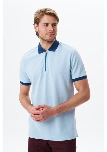 Arma Erkek Regular Fit Basic % 100 Pamuk Pike Fermuarlı Polo Yaka Tişört Y29374354302 Mavi-m1 Mavi