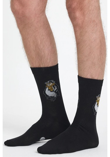 Erkek Pamuklu Özel Desenli Dikişsiz Yumuşak Dokulu Terletmez Rahat Esnek Soket Çorap Siyah-penguen