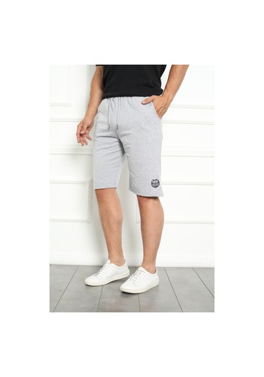 Erkek Şort Bermuda Kurt Armalı Beli Bağcıklı Ipli Cepli Büyük Beden Geniş Beden Aralığı Gri Nıc1067 R09 Gri
