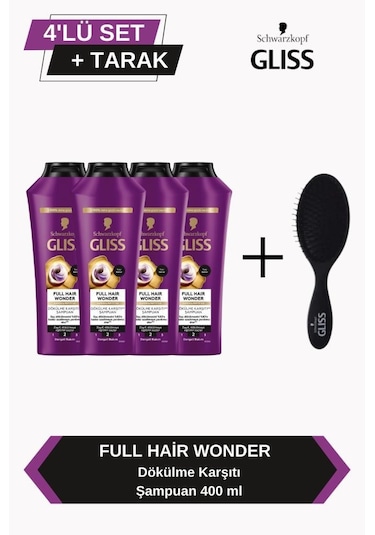 Full Hair Wonder Dökülme Karşıtı Şampuan 400ml X 4'lü Set+tarak set-hnkl-5228-6370 Tüm Saçlar