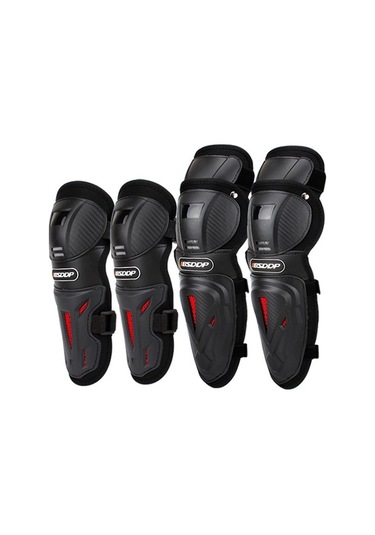 Motokros Koruması: Diz Ve Dirsek Pedleri Seti, Sıcak Tutan Ve Düşmeye Karşı Koruyucu Siyah Siyah