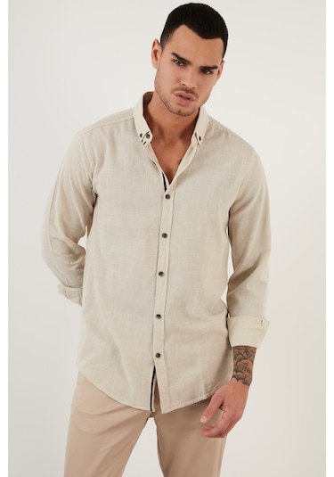Buratti Pamuklu Regular Fit Düğmeli Yaka Erkek Gömlek Cf20S111871 Taş