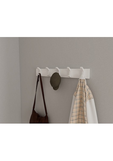 Hepsi3boyutlu Modern Duvar & Kapı Kanca Askılık - 5 Adet Beyaz Kanca Askılık - Model No : 2 Beyaz