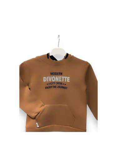 Divonette Erkek Çocuk Önü Yazılı Şardonlu Sweatshirt-15093 Kahverengi