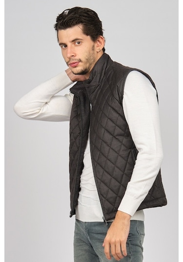 Daynax Erkek Cep Detaylı Baklava Desenli Yelek 492901 Füme Füme