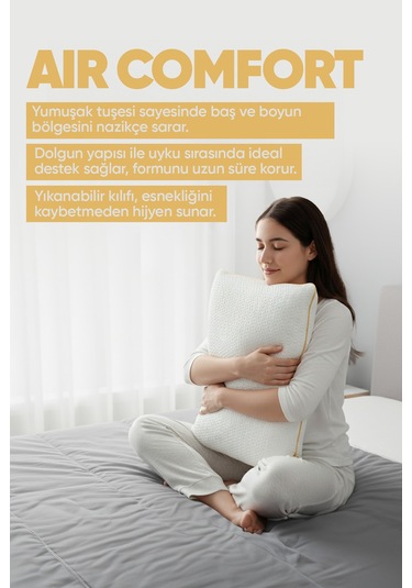 Büyük Boy Ortopedik Visco Yastık - Air Comfort Cilt Dostu Anti Uv Xxl Uyku Yastığı Yumuşak Tuşe Beyaz
