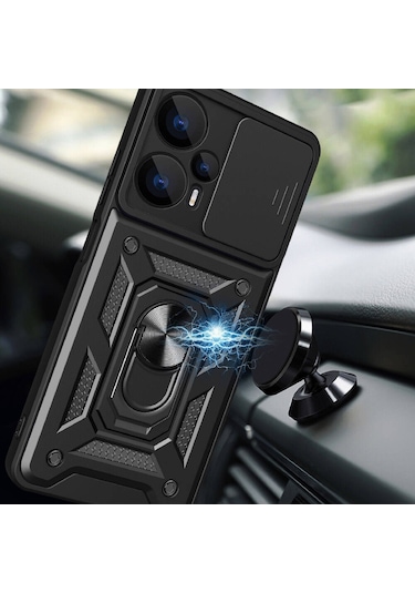 Xiaomi Poco F5 Kılıf Manyetik Standlı Kamera Korumalı Yüzüklü Zırh Tank Kılıf Koruyucu Kapak