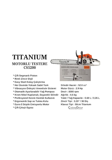 Titanium Cs5200 Motorlu Testere - Ağaç Motoru - Hızar 2.8 Hp