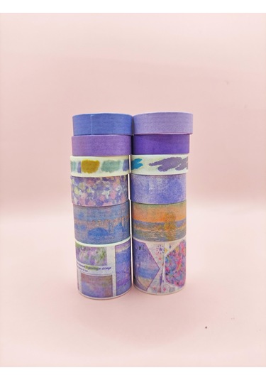Art Vintage Washi Tape Bant Yapışkanlı Maskeleme Kağıdı Desenli Bant 12'li - Mor Claude Monet Tabloları 1