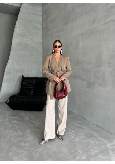 Haki Elegant Kuşaklı Ceket Haki