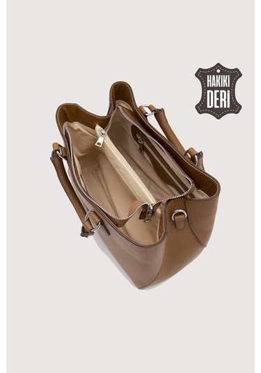Hakiki Deri Taba Kadın Kol Çantası Uzun Askılı Smr7666 Taba