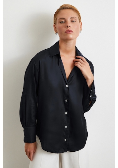 Diagonal Desen Gömlek Siyah Siyah