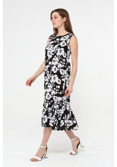 Kolsuz Viskon Kumaş Çiçek Desenli Uzun Elbise Çok Renkli