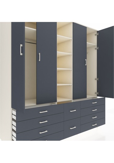 Kronos Dolap 9 Raflı 10 Çekmeceli 2 Askılı 220x59x243 Aytaşı-antrasit/antrasit Antrasıt/antrasıt