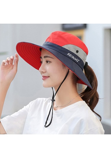 Uv Işınlarına Karşı Koruyucu Geniş Kenarlı Güneş Şapkası - Rahat Kumaşlı Ve Hava Geçirgen Kırmızı
