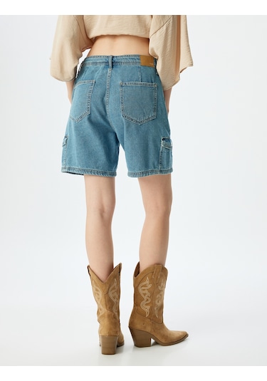 Koton Kot Şort Kargo Cepli Yüksek Bel Bağcık Detaylı Açık İndigo 4sal40058md Açık İndigo