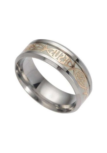 Fastbuy Altın Hıristiyan İsa Parlayan Yüzük İsa Alfabesi Titanyum Çelik Yüzük - 10 Altın Kristal Parlayan Altın