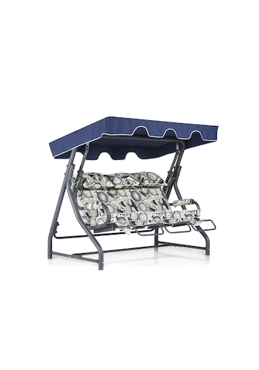 Salvia 3 Kişilik Bahçe Balkon Salıncağı Minder: Dünya&saat Tente: Mavi Antrasit