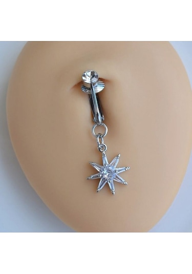 Deliksiz Kuzey Yıldızı Sallantılı Sıkıştırma Klipsli Göbek Piercingi Belly Piercing Gri