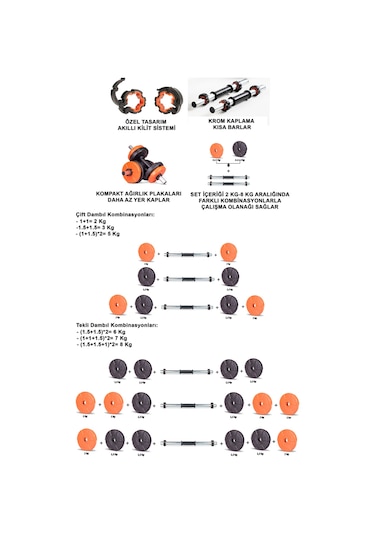 Dambıl Seti Turuncu-siyah 6 İn 1 Fitness Set 11 Kg