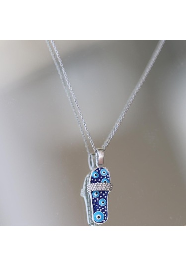 Nazar Boncuklu Terlik Gümüş Kolye Gümüş