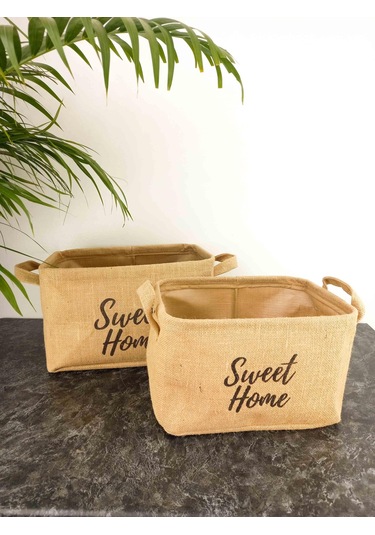 Bitki Tasarımı Sweet Home Jüt Hasır Ev Düzenleyici Mutfak Banyo Salon Sepeti Katlanır Sıvı Korumalı İkili Set B-O