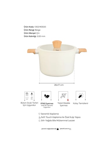 Danish Cook Beige İndüksiyon Tabanlı Ekstra Derin Tencere 26x17 Cm Diğer