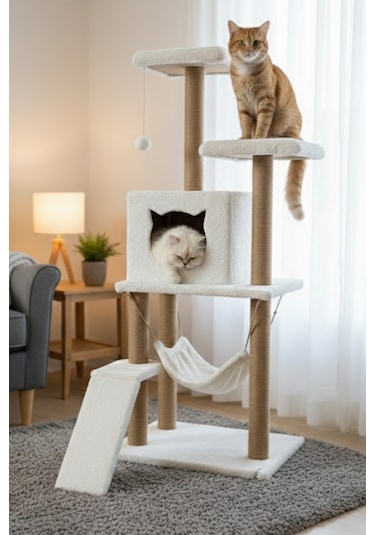 Missidea S9 Kedi Tırmalama Kulesi Platformlu 124 Cm Beyaz