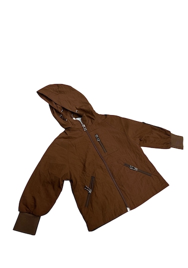 Erkek Bebek Fermuar Kapamalı Cepleri Fermuarlı İçi File Astarlı Kapüşonlu Kahverengi Renk Yağmurluk Kahverengi