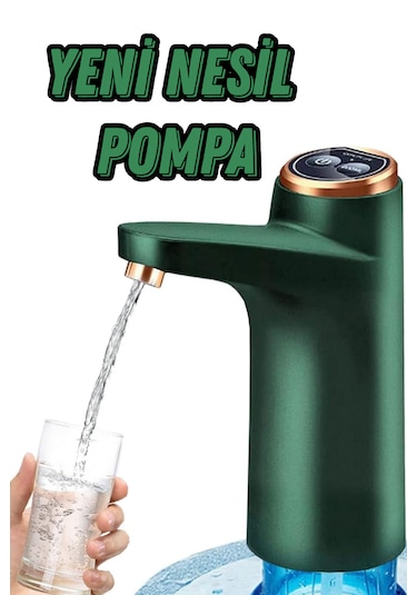 Akıllı Metalik Yeşil 600ml Damacana Su Pompası Otomatik Şarjlı