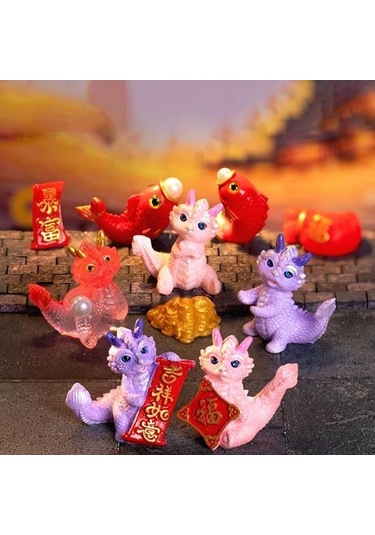 Mini Ejderha Süs Parlak Renkler Sevimli Ejderha Heykelcik Reçine Süs Yeni Yıl Süslemeleri O