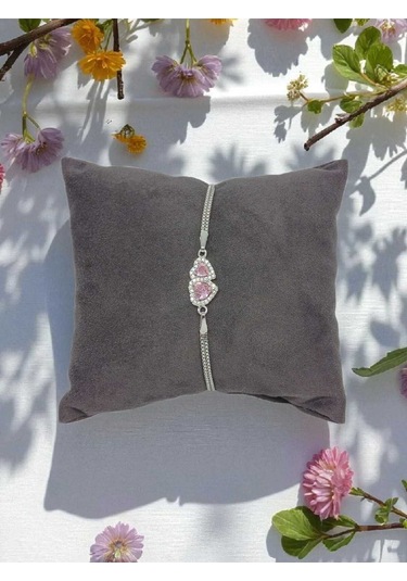 Taşlı Çift Kalpli 925 Ayar Gümüş Bileklik Romantik Ve Zarif Tasarım Gümüş