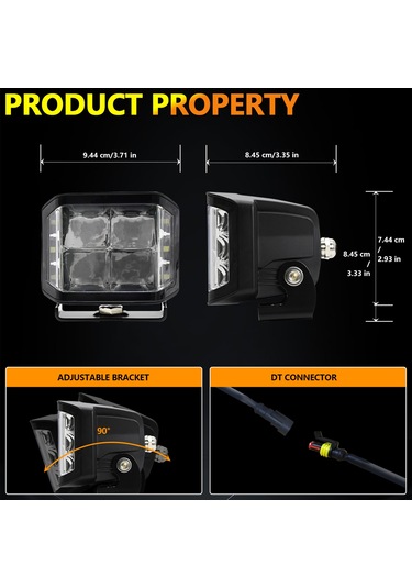 Teltree 100w 10 Ledli 10000lm 6000k Işık, Ip67 Su Geçirmez, Uçak Alüminyum, 9-30v Geniş Voltaj, Spor+omni Tipi Çalışma Lambası