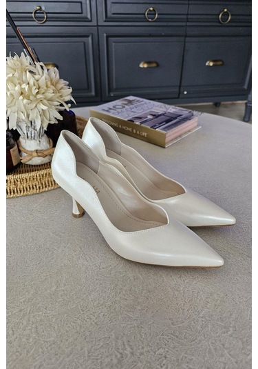 10 80 Topukla Kadın Beyaz Sedef 8cm Topuklu Stiletto Sedef