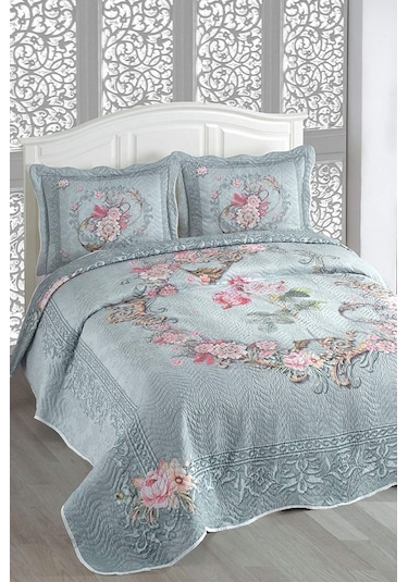 Örtüm Alice Çift Kişilik Kapitone Yatak Örtüsü Takımı - Mavi