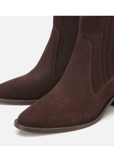 Hotiç Kadın Süet Deri Kahverengi Sivri Burunlu Lastik Detaylı Topuklu Bot 01boh313130a480 01boh313130a480 Kahverengi