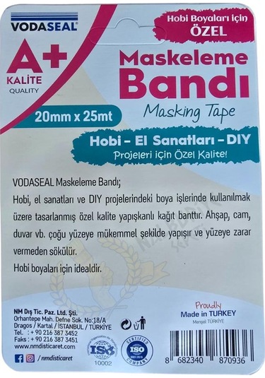 Vodaseal A+ Kalite Hobi Dıy Maskeleme Bandı 20 Mm - 25 Mt.
