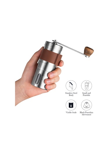 Xiyyadms El Değirmeni Kahve Öğütücü - Paslanmaz Çelik Gövde, Ahşap Tutacak, Ayarlanabilir Seramik Bıçak, Kamp Ve Ev Kullanımı İçin