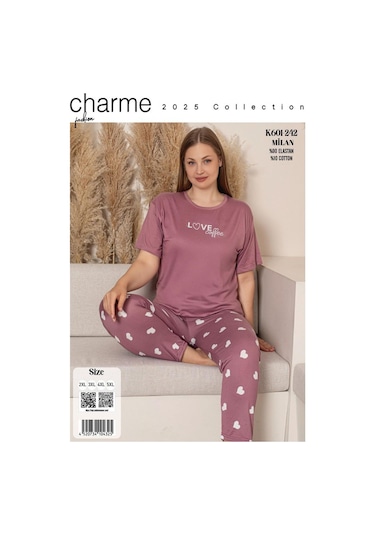 Charme Kadın Büyük Beden Bisiklet Yaka Milan Likralı Kısa Kol Pijama Takımı K601/242 - 1 Adet Gülkurusu Charme Kadın Büyük Beden Bisiklet Yaka Milan Likralı Kısa Kol Pijama Takımı K601/242 - 1 Adet Gülkurusu