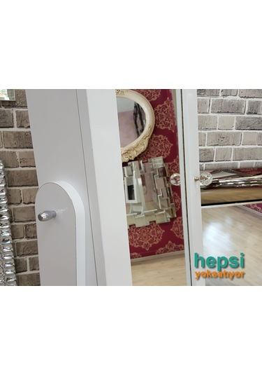 Ayna Denizi Klasik Model Beyaz Renk Ayaklı Boy Aynalı Takı Dolabı