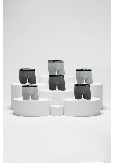 Franco Renzo Erkek 6'lı Lüx Kutulu Pamuklu Ve Likralı Boxer Gri - Antarsit